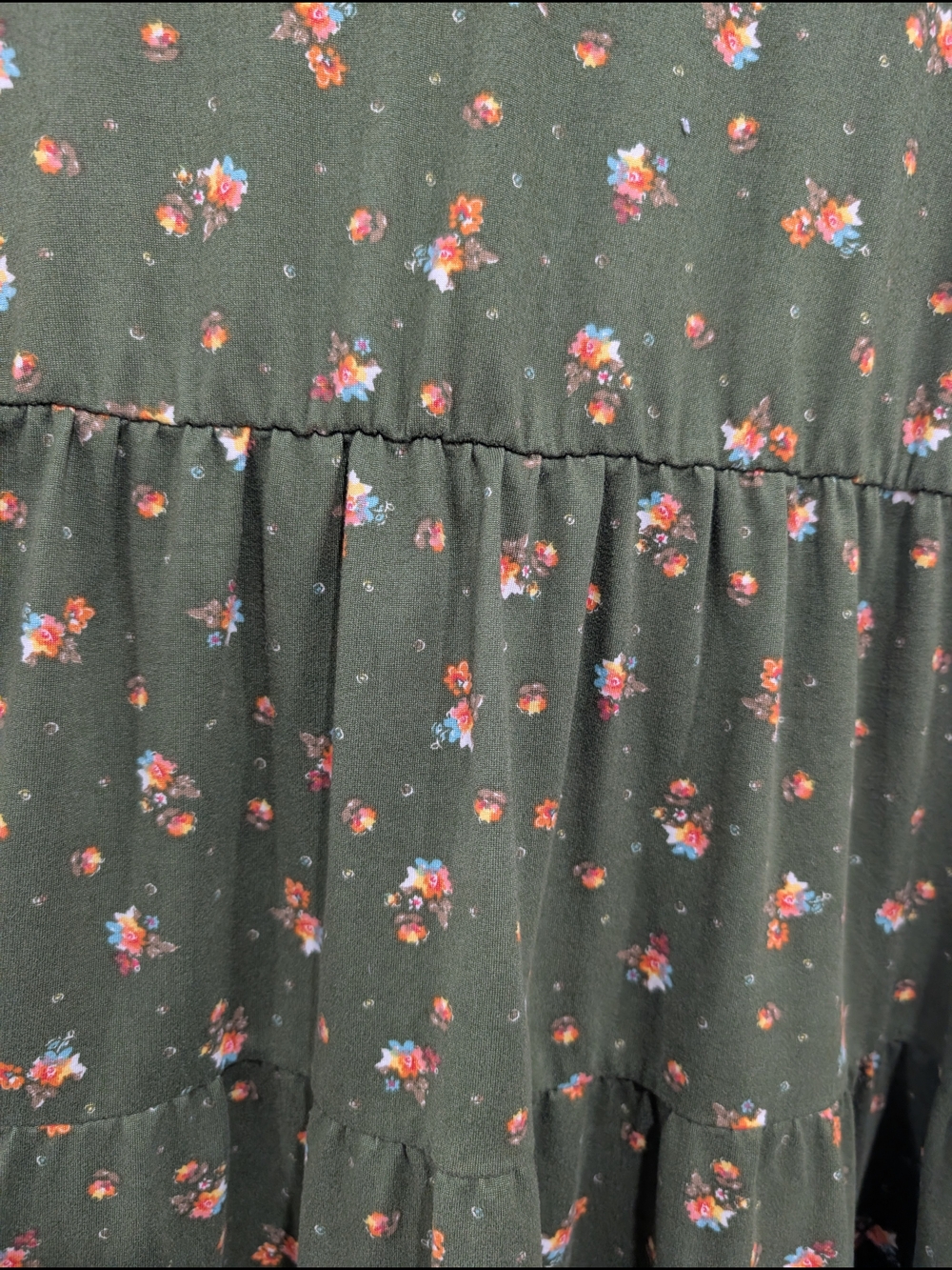 Altar'd State Olive Green Floral Tiered Dress Size M - Picture 2 of 4
